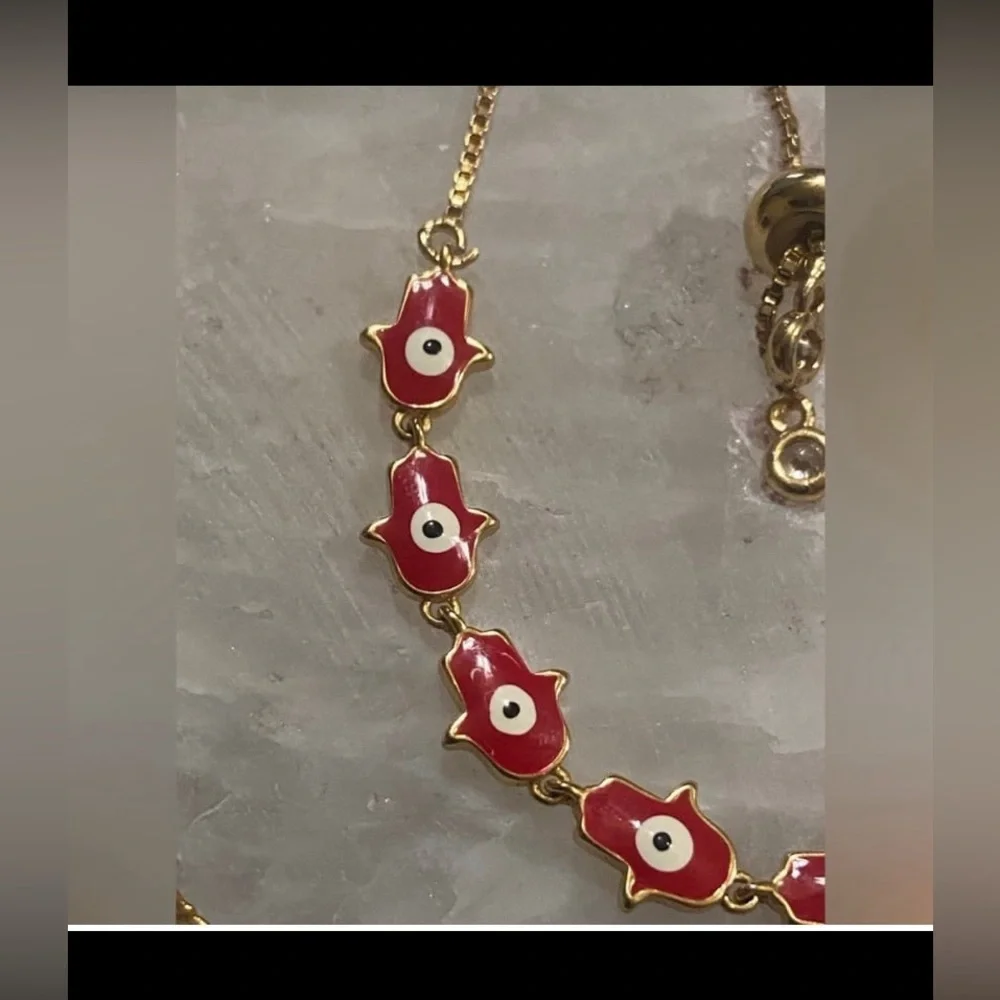 Red Evil Eye Hemsa Hand Costume Bracelet w/ CZ Drawstring #9123